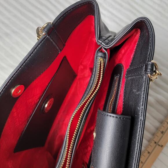 Love Moschino Black Studded Quilted Handbag Gold Chain Purse Heart Details Vegan - Picture 6 of 12